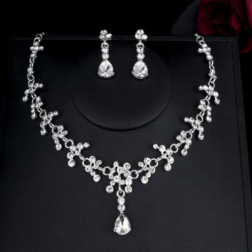 Wedding Jewelry Sets Stud Earring & necklace Zinc Alloy plated 2 pieces & for woman & with rhinestone Sold By Set