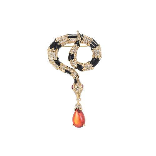 ottone spilla, with granato, placcato, Micro spianare cubic zirconia & per la donna, dorato, 57x32mm, Venduto da PC