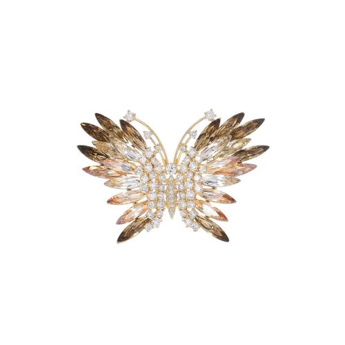 Crystal Brooch Brass with Plant ink & Austrian Crystal plated micro pave cubic zirconia & for woman golden Sold By PC