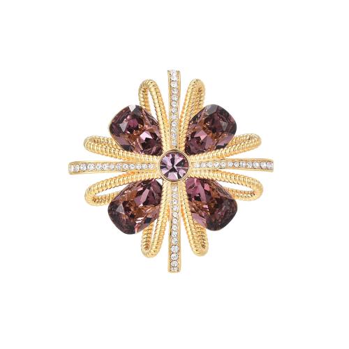 Crystal Brooch Brass with Austrian Crystal plated micro pave cubic zirconia & for woman golden Sold By PC