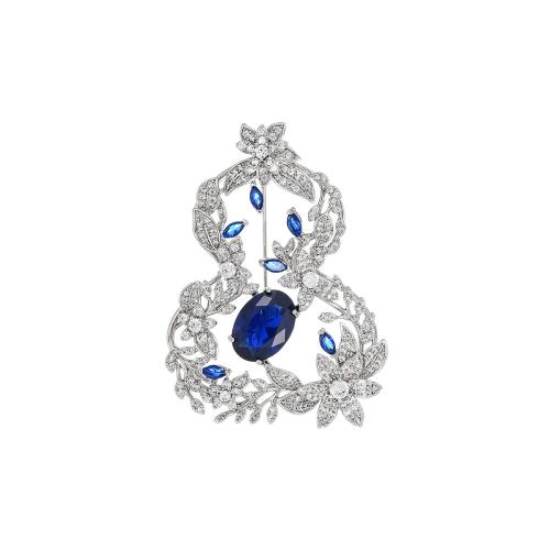 ottone spilla, placcato, Micro spianare cubic zirconia & per la donna, argento, 55x39mm, Venduto da PC