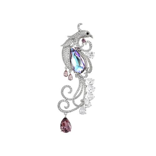 Crystal broche, Messing, met Oostenrijks kristal, plated, micro pave zirconia & voor vrouw, zilver, 98x29mm, Verkocht door PC