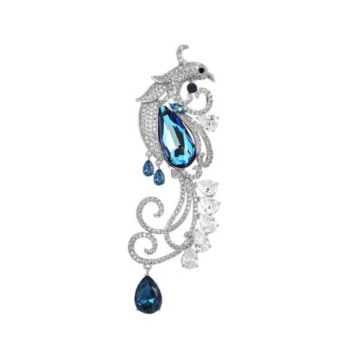 Crystal broche, Messing, met Oostenrijks kristal, plated, micro pave zirconia & voor vrouw, zilver, 98x29mm, Verkocht door PC