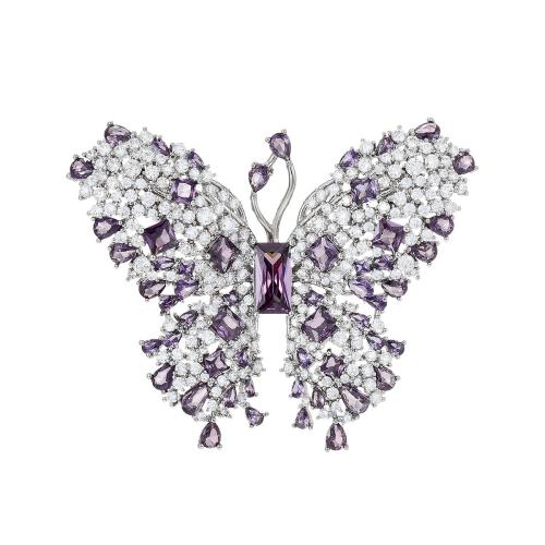 ottone spilla, Micro spianare cubic zirconia & per la donna, argento, 44x55mm, Venduto da PC