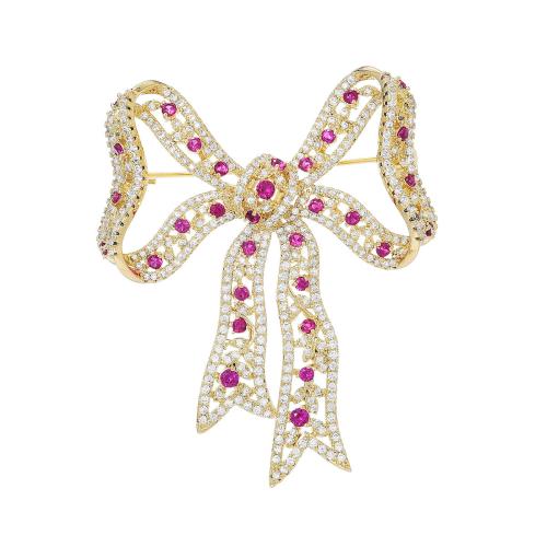 Brass Brooch plated micro pave cubic zirconia & for woman golden Sold By PC