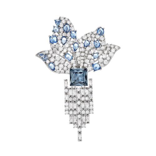 Crystal broche, Messing, met Oostenrijks kristal, plated, micro pave zirconia & voor vrouw, zilver, 67x46mm, Verkocht door PC