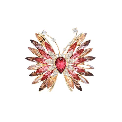 Crystal broche, Messing, met Oostenrijks kristal, plated, micro pave zirconia & voor vrouw, gouden, 49x54mm, Verkocht door PC