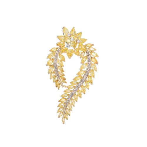 Brass Brooch plated micro pave cubic zirconia & for woman golden Sold By PC