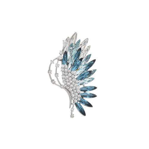 Crystal broche, Messing, met Oostenrijks kristal, plated, micro pave zirconia & voor vrouw, zilver, 64x36mm, Verkocht door PC