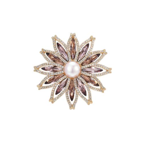 Crystal broche, Messing, met Shell Pearl & Oostenrijks kristal, plated, micro pave zirconia & voor vrouw, gouden, 54x54mm, Verkocht door PC