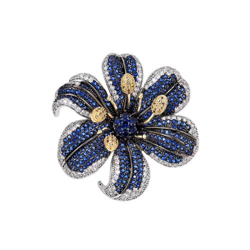 Brass Brooch plated micro pave cubic zirconia & for woman silver color Sold By PC