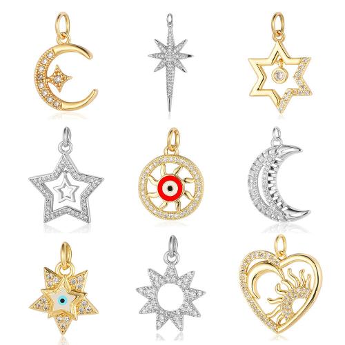 Cubic Zirconia Micro Pave Brass Pendant Vacuum Ion Plating DIY & evil eye pattern & micro pave cubic zirconia & enamel Sold By PC