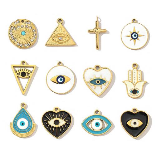 Stainless Steel Pendants 304 Stainless Steel Vacuum Ion Plating DIY & evil eye pattern & micro pave cubic zirconia & enamel Sold By PC