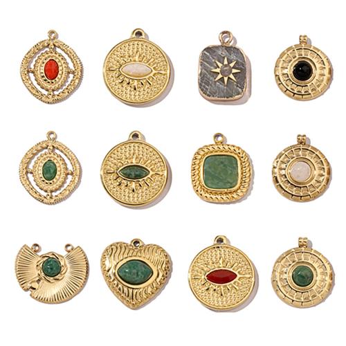 Stainless Steel Pendants 304 Stainless Steel with Gemstone Vacuum Ion Plating DIY Sold By PC