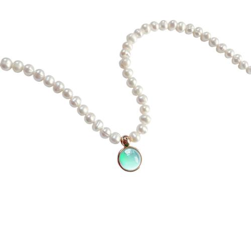 Plastic Pearl Necklace with Glass Pearl Vacuum Ion Plating for woman Length 41-50 cm Sold By PC