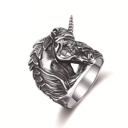 Acier inoxydable 304 bague, Licorne, normes différentes pour le choix & pour homme & noircir, couleur originale, Taille:7-13, Vendu par PC