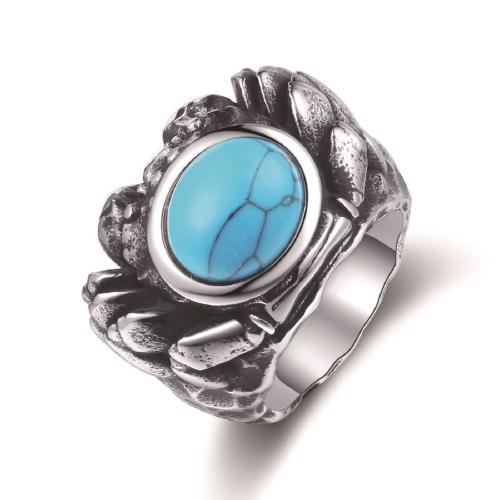 304 Stainless Steel Finger Ring with turquoise Crab & for man & blacken original color US Ring Sold By PC