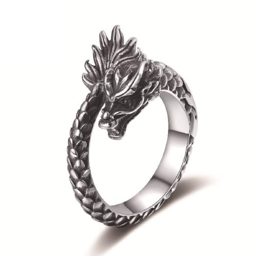 Acier inoxydable 304 bague, dragon, normes différentes pour le choix & pour homme & noircir, couleur originale, Taille:6-12, Vendu par PC