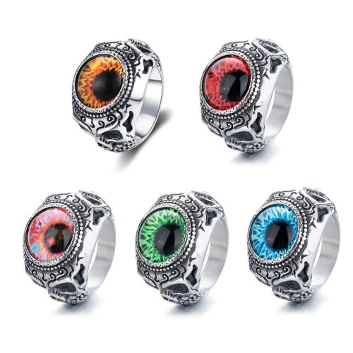 304 Stainless Steel Finger Ring with Acrylic Evil Eye & for man & blacken US Ring Sold By PC