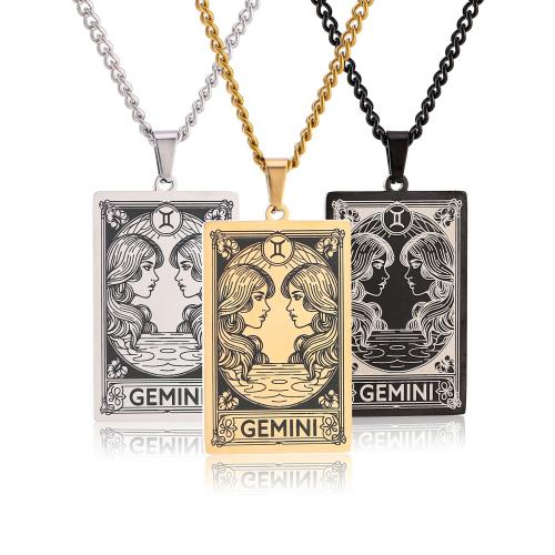 Collana in acciaio inossidabile, 304 acciaio inox, 12 Segni zodiacali, gioielli di moda & modello del laser & unisex, nessuno, 24x47mm, Lunghezza Appross. 60 cm, Venduto da PC