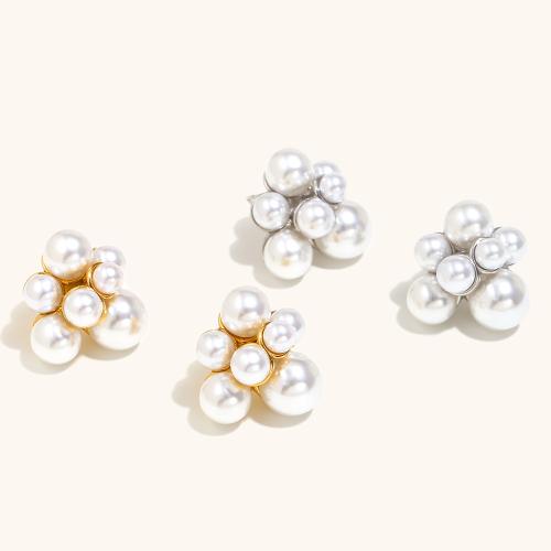 Stainless Steel Stud Earrings 304 Stainless Steel with Plastic Pearl plated for woman Sold By Pair