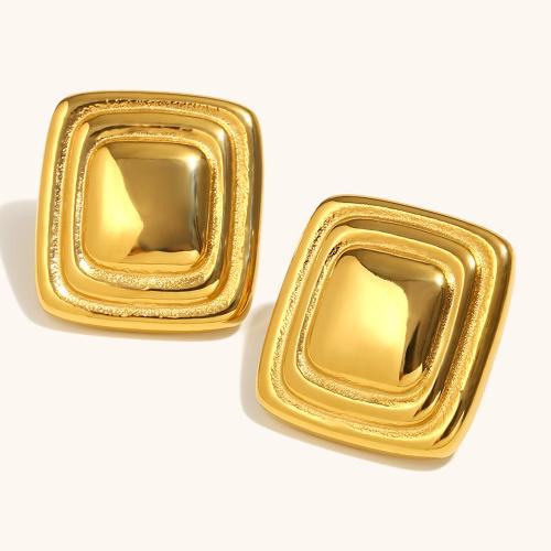 Stainless Steel Stud Earrings 304 Stainless Steel Square plated for woman Sold By Pair