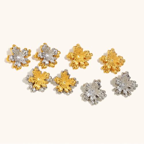 Stainless Steel Stud Earrings 304 Stainless Steel Flower plated for woman Sold By PC