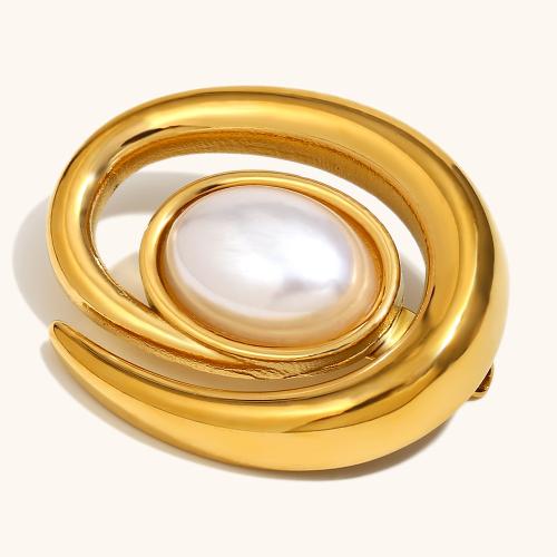 Fashion Broche Sieraden, 304 roestvrij staal, met Plastic Pearl, gold plated, voor vrouw, Verkocht door PC