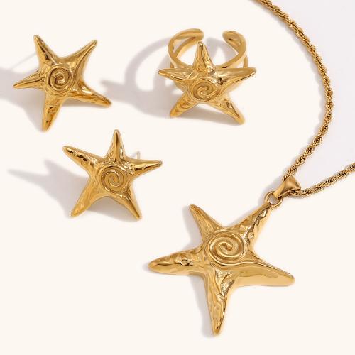 Fashion Stainless Steel Jewelry Sets Stud Earring & finger ring & necklace 304 Stainless Steel Star gold color plated & for woman Sold By PC