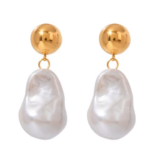 Stainless Steel Drop Earring 304 Stainless Steel with ABS Plastic Pearl gold color plated fashion jewelry mixed colors Sold By Pair