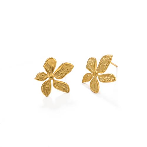 Stainless Steel Stud Earrings 304 Stainless Steel Flower gold color plated fashion jewelry golden 20mm Sold By Pair