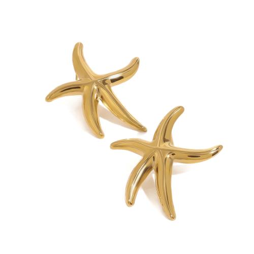 Roestvrij staal Stud Earrings, 304 roestvrij staal, Zeester, gold plated, mode sieraden, gouden, Verkocht door pair