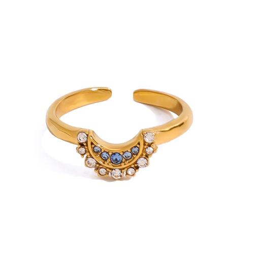 Rhinestone Stainless Steel Finger Ring 304 Stainless Steel gold color plated fashion jewelry & with rhinestone golden Sold By PC