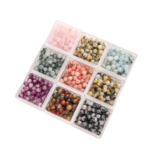 Farvet Marble Bead, Runde, du kan DIY, flere farver til valg, 6mm, 10pc'er/Bag, Solgt af Bag