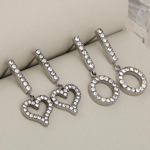 Stainless Steel Stud Earrings 304 Stainless Steel plated & micro pave cubic zirconia & for woman & hollow Sold By Pair