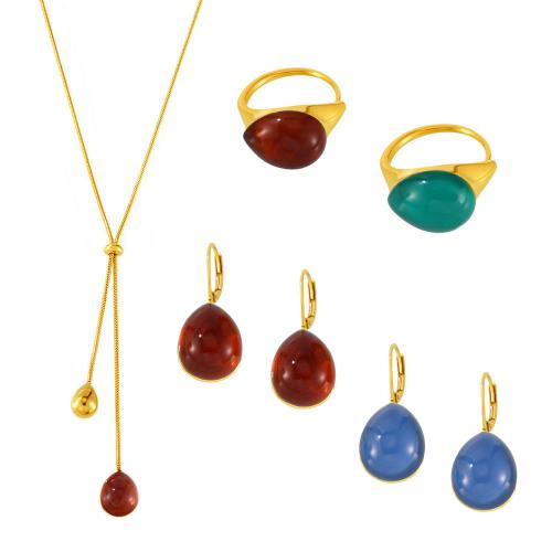 Parures de bijoux en acier inoxydable, Acier inoxydable 304, avec résine, larme, Placage de couleur d'or, bijoux de mode & styles différents pour le choix & pour femme, plus de couleurs à choisir, Vendu par PC