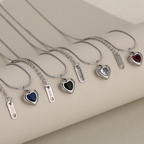 Stainless Steel Jewelry Necklace 304 Stainless Steel with Cubic Zirconia with 5cm extender chain Heart plated fashion jewelry & for woman Length 45 cm Sold By PC