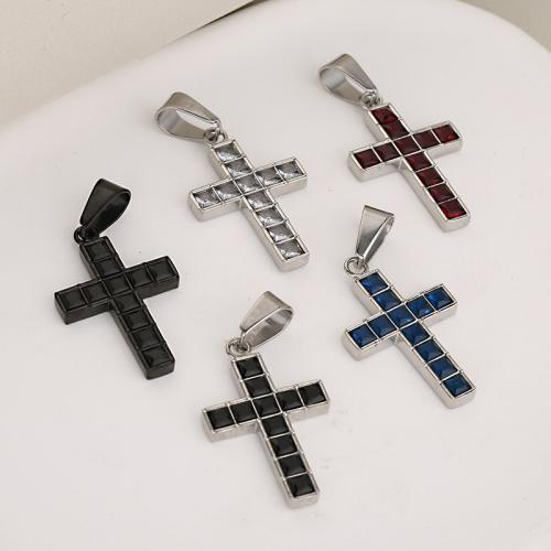 Roestvrij staal Cross Hangers, 304 roestvrij staal, met Cubic Zirconia, Oversteken, plated, DIY, meer kleuren voor de keuze, Verkocht door PC