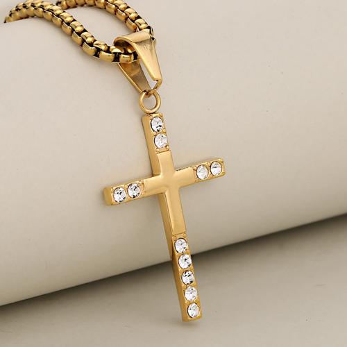 Stainless Steel Cross Pendants 304 Stainless Steel plated DIY & with rhinestone Sold By PC