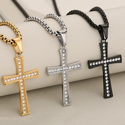 Stainless Steel Cross Pendants 304 Stainless Steel plated DIY & with rhinestone Sold By PC