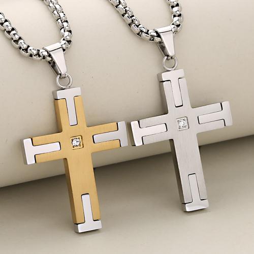 Stainless Steel Cross Pendants 304 Stainless Steel plated DIY & with rhinestone Sold By PC