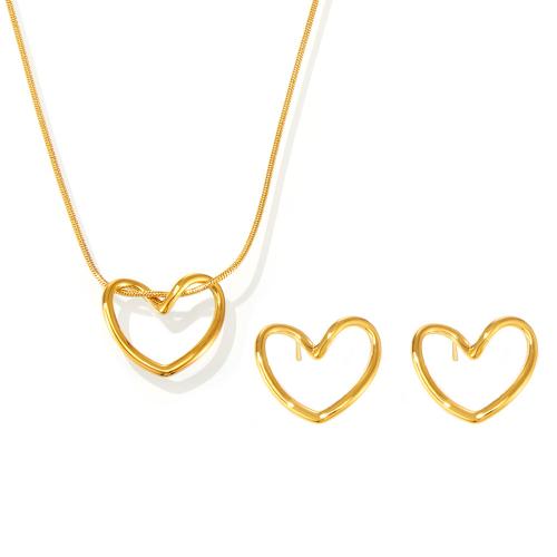 Fashion Stainless Steel Jewelry Sets 304 Stainless Steel Heart plated & for woman & hollow golden Sold By PC