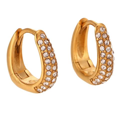 Rustfrit stål Lever Tilbage Earring, 316L Stainless Steel, 18K forgyldt, mode smykker & Micro Pave cubic zirconia & for kvinde, Solgt af par