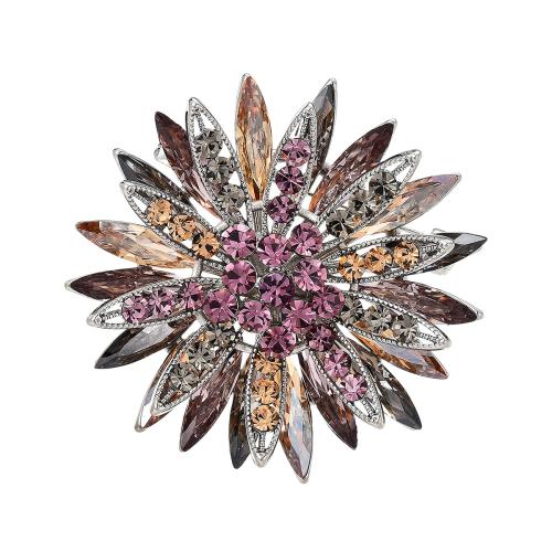 Crystal Brooch Brass with Austrian Crystal plated micro pave cubic zirconia & for woman silver color Sold By PC