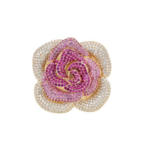 Fashion Broche Sieraden, Messing, plated, micro pave zirconia & voor vrouw, gouden, 48x50mm, Verkocht door PC