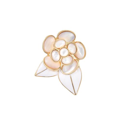 Fashion Broche Sieraden, Messing, met Schelp, plated, voor vrouw & glazuur, gouden, 45x35mm, Verkocht door PC