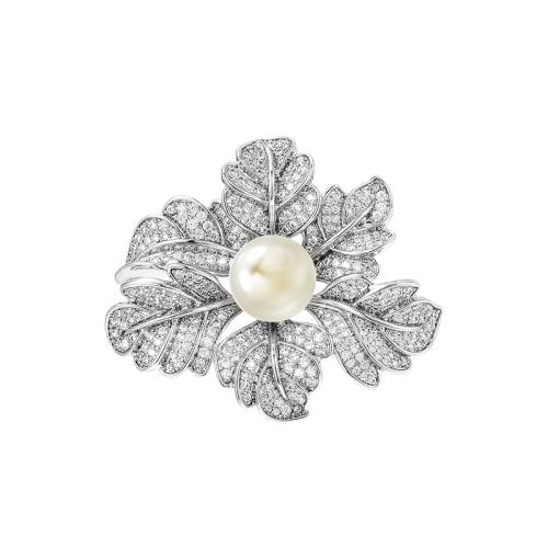 Gioielli spilla alla moda , ottone, with Shell Pearl, placcato, Micro spianare cubic zirconia & per la donna, argento, 40x16mm, Venduto da PC