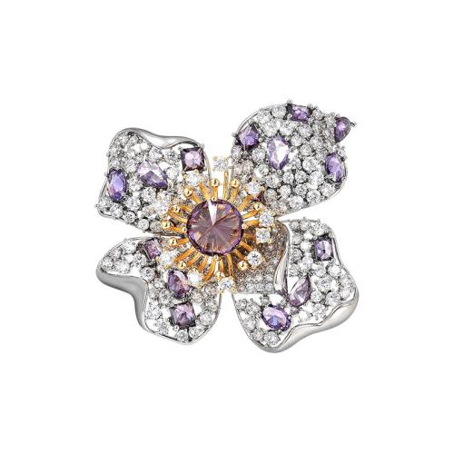 Fashion Broche Sieraden, Messing, plated, micro pave zirconia & voor vrouw, zilver, 42x46mm, Verkocht door PC