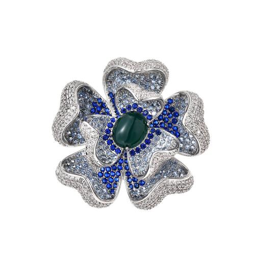 Fashion Broche Sieraden, Messing, micro pave zirconia & voor vrouw, zilver, 45x47mm, Verkocht door PC