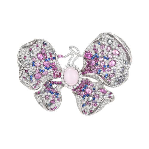 Fashion Broche Sieraden, Messing, plated, micro pave zirconia & voor vrouw, zilver, 43x59mm, Verkocht door PC